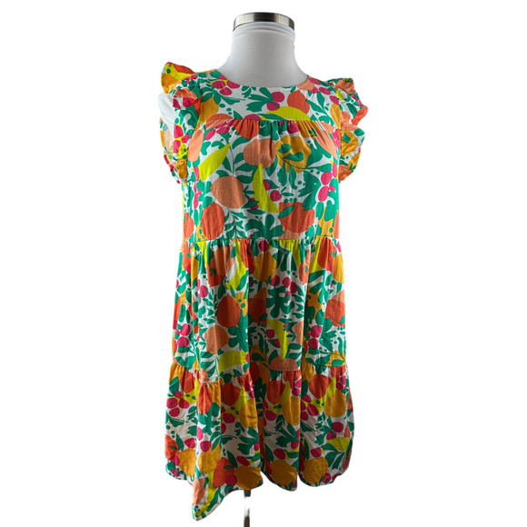 J. Crew Linen Blend Printed Mini Dress A-Line Tiered Floral Fruit Pockets Size 8 - Picture 16 of 16